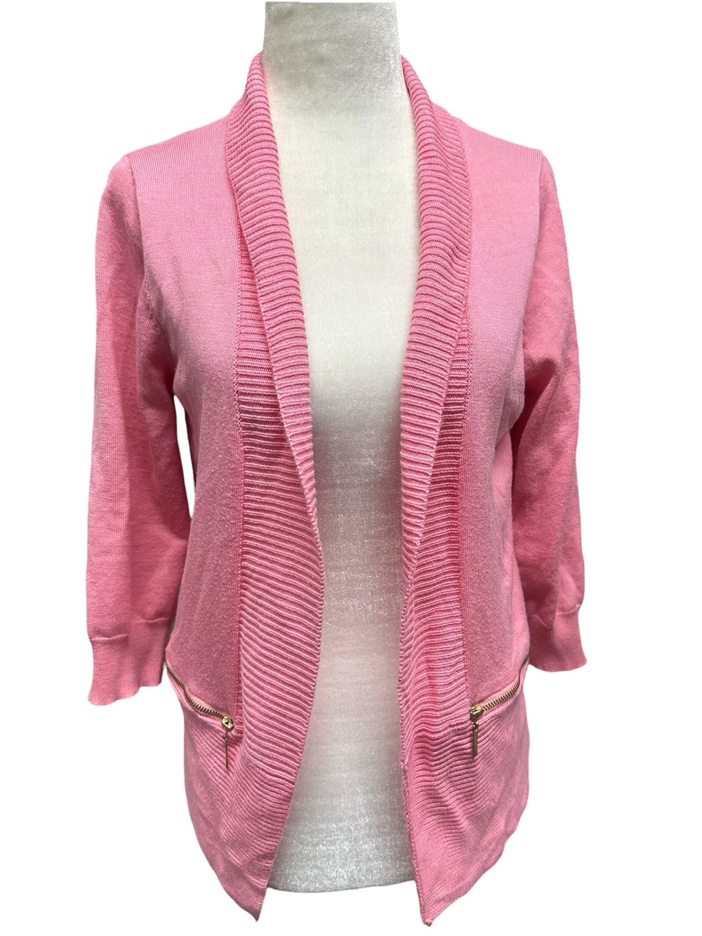 Pink Open-Front Shawl Collar Cardigan